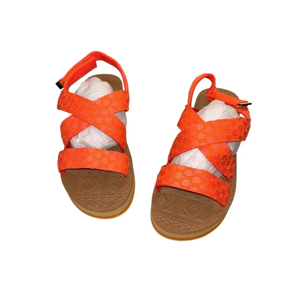 Muk Luks Neon Orange Textured Strap Sandals Size 8